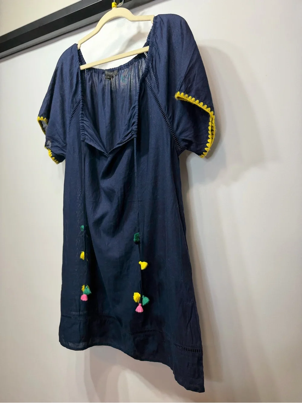 J. Crew Navy Swim Cover-Up with Multicolor Tassels